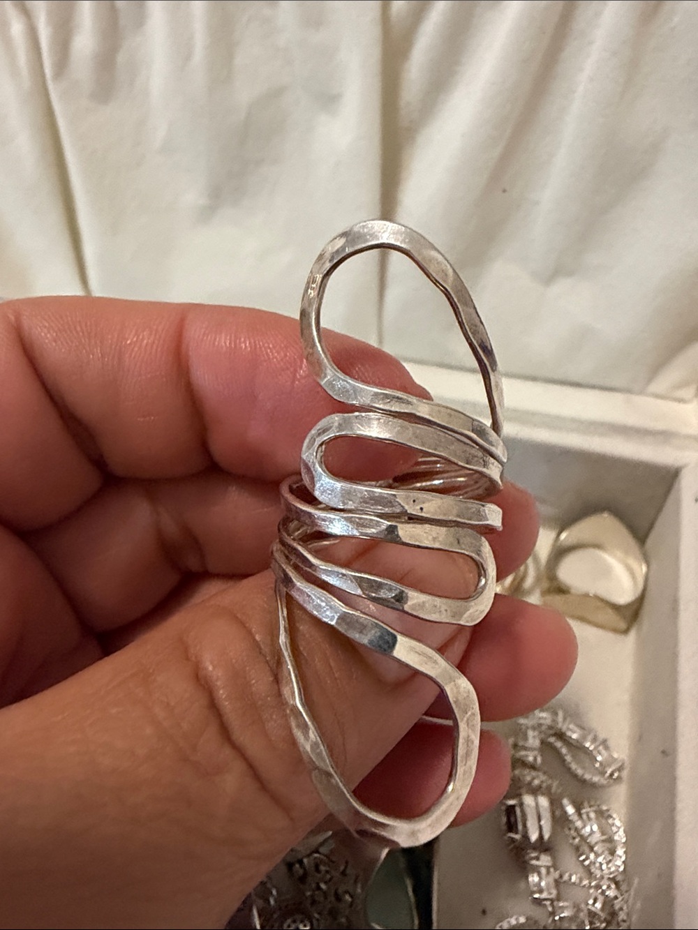 Modern Hammered Silver Wrap Ring - Sculptural Statement